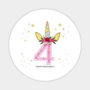 Fourth birthday candle. Four. Unicorn Birthday invitation. Party invitation-greeting card Magnet